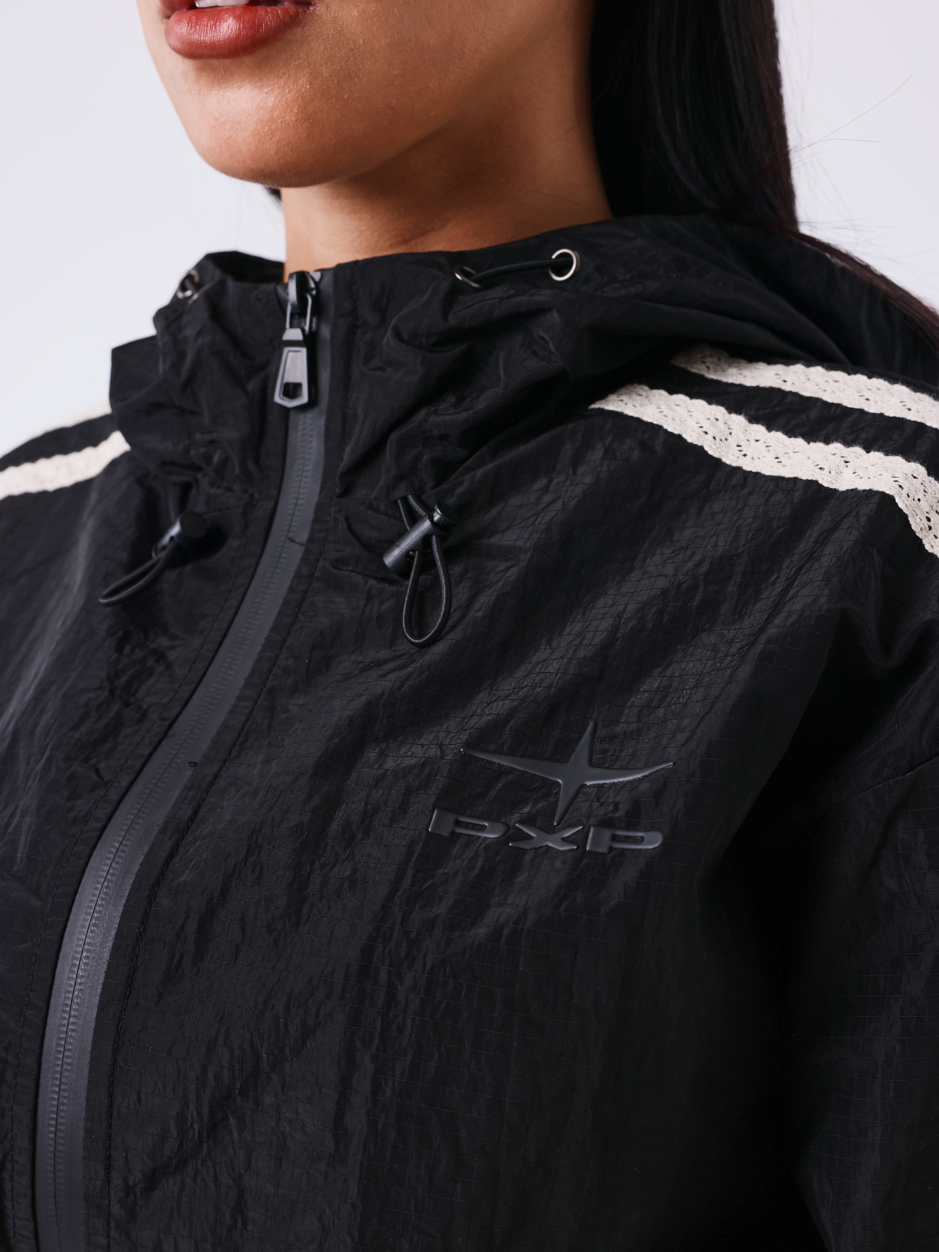 Veste zippée à bandes en crochet Sportly