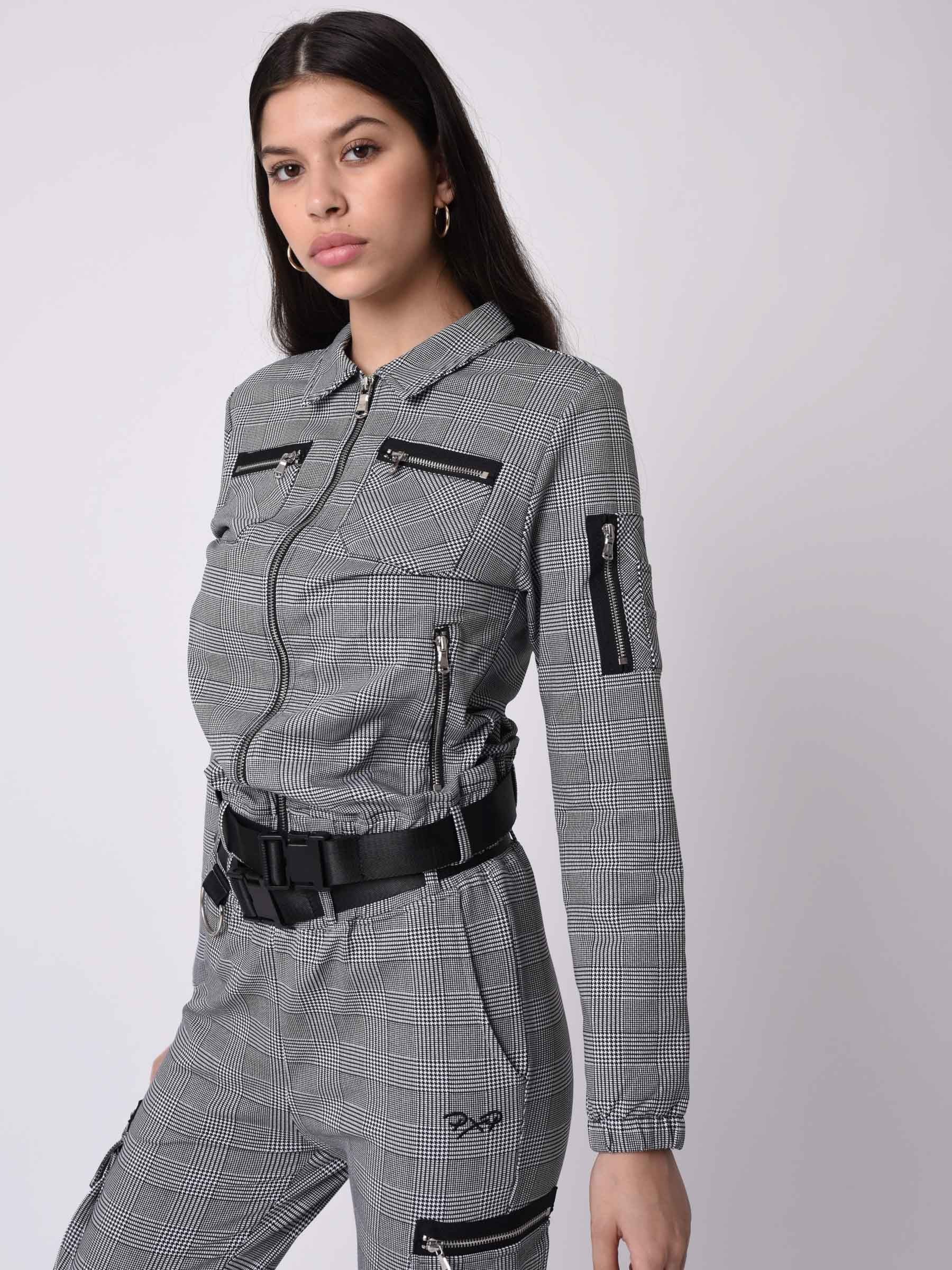 Veste courte à carreaux à zips