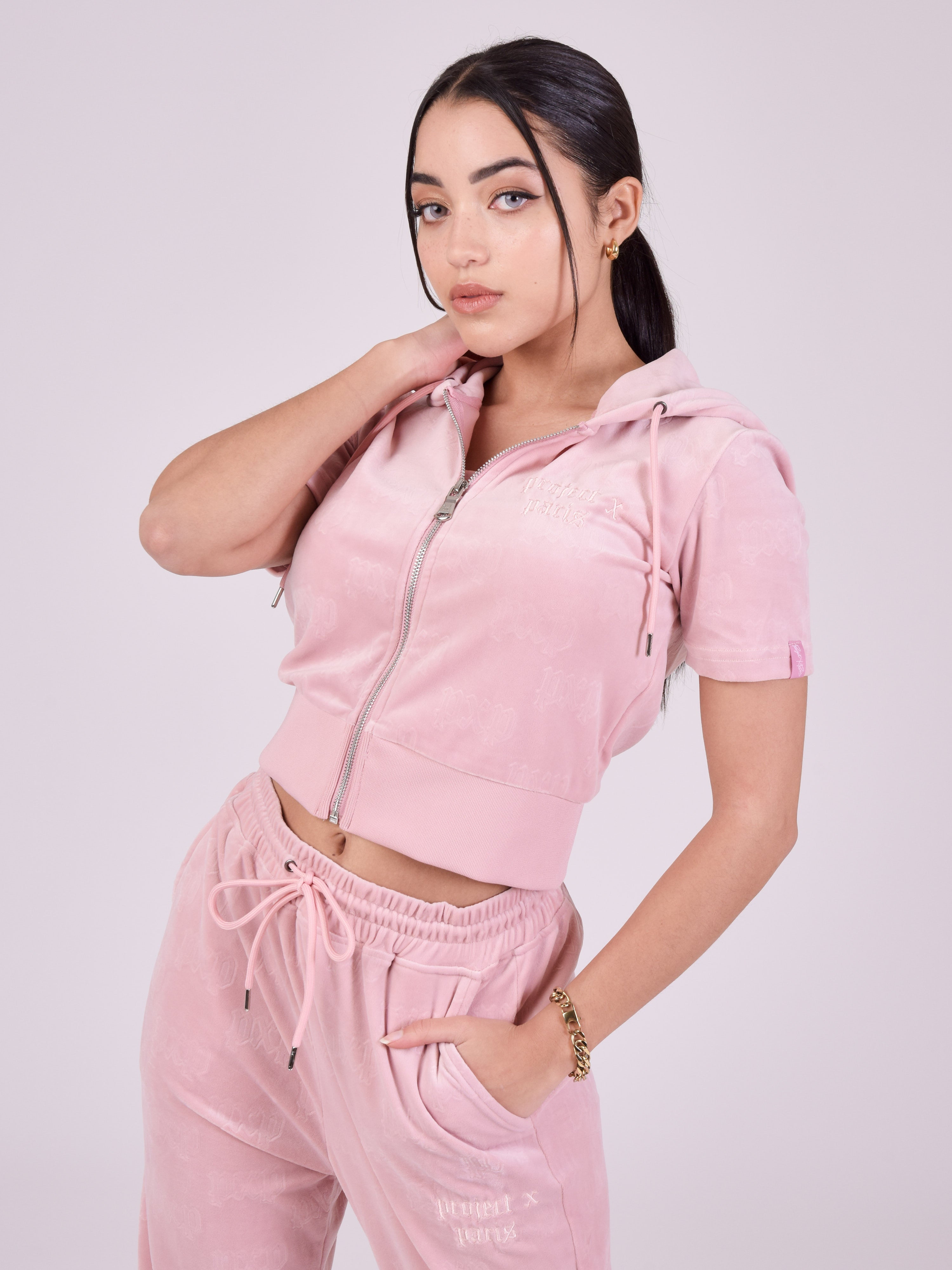 Veste zippé manches courtes en velours